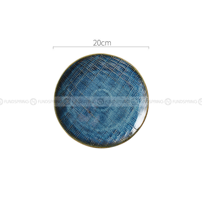Denim Blue Dinner Plate Kiln Changed Ceramic Dinnerware Set of 4 Denim Blue Dinner Plate Kiln Changed Ceramic Dinnerware Set of 4