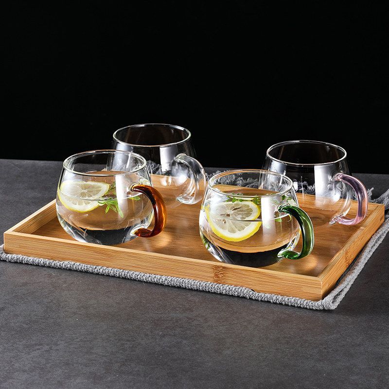 Transparent Glass Ware Set Heat Resistant Mugs With Colorful Handle Transparent Glass Ware Set Heat Resistant Mugs With Colorful Handle