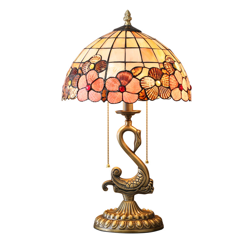 Vintage Flower Decorated Table Lamp and Floor Lamp with Shell Lamp Shade and Solid Swan Holder Vintage Flower Decorated Table Lamp and Floor Lamp with Shell Lamp Shade and Solid Swan Holder