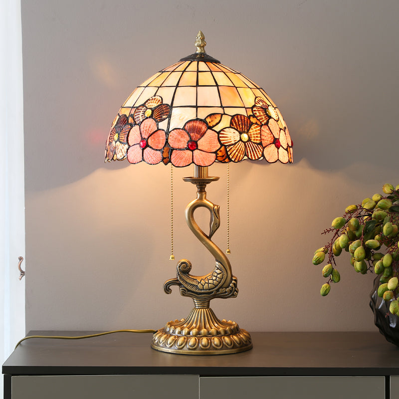 Vintage Flower Decorated Table Lamp and Floor Lamp with Shell Lamp Shade and Solid Swan Holder Vintage Flower Decorated Table Lamp and Floor Lamp with Shell Lamp Shade and Solid Swan Holder
