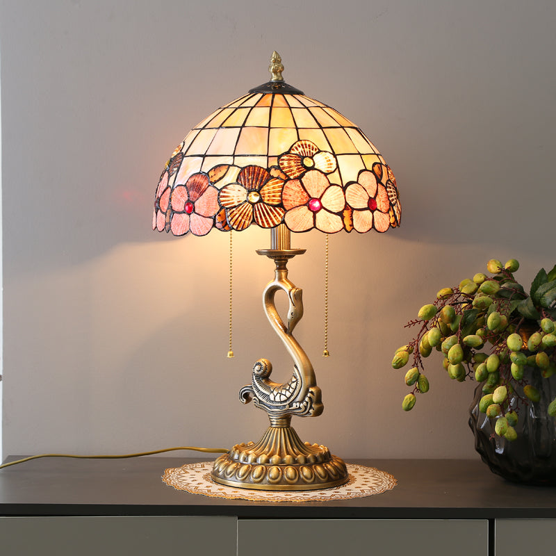 Vintage Flower Decorated Table Lamp and Floor Lamp with Shell Lamp Shade and Solid Swan Holder Vintage Flower Decorated Table Lamp and Floor Lamp with Shell Lamp Shade and Solid Swan Holder