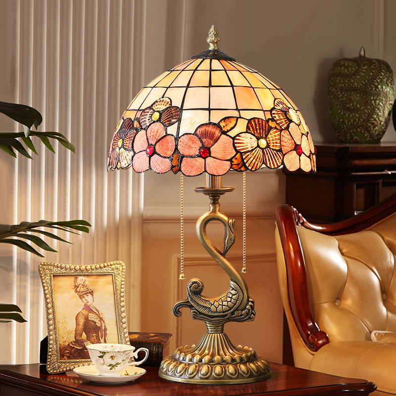 Vintage Flower Decorated Table Lamp and Floor Lamp with Shell Lamp Shade and Solid Swan Holder Vintage Flower Decorated Table Lamp and Floor Lamp with Shell Lamp Shade and Solid Swan Holder