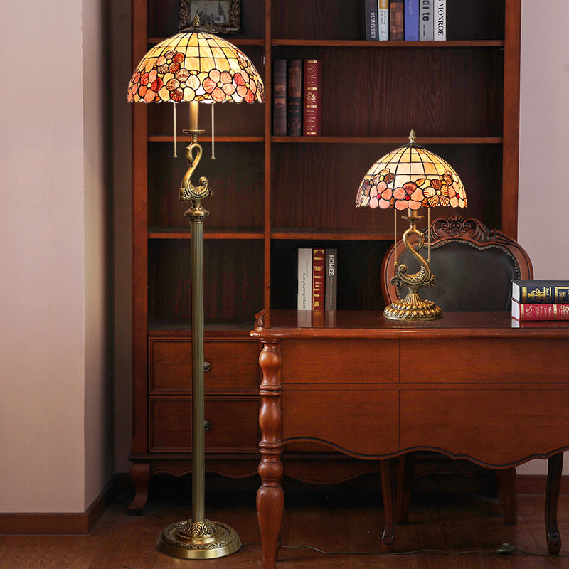 Vintage Flower Decorated Table Lamp and Floor Lamp with Shell Lamp Shade and Solid Swan Holder Vintage Flower Decorated Table Lamp and Floor Lamp with Shell Lamp Shade and Solid Swan Holder