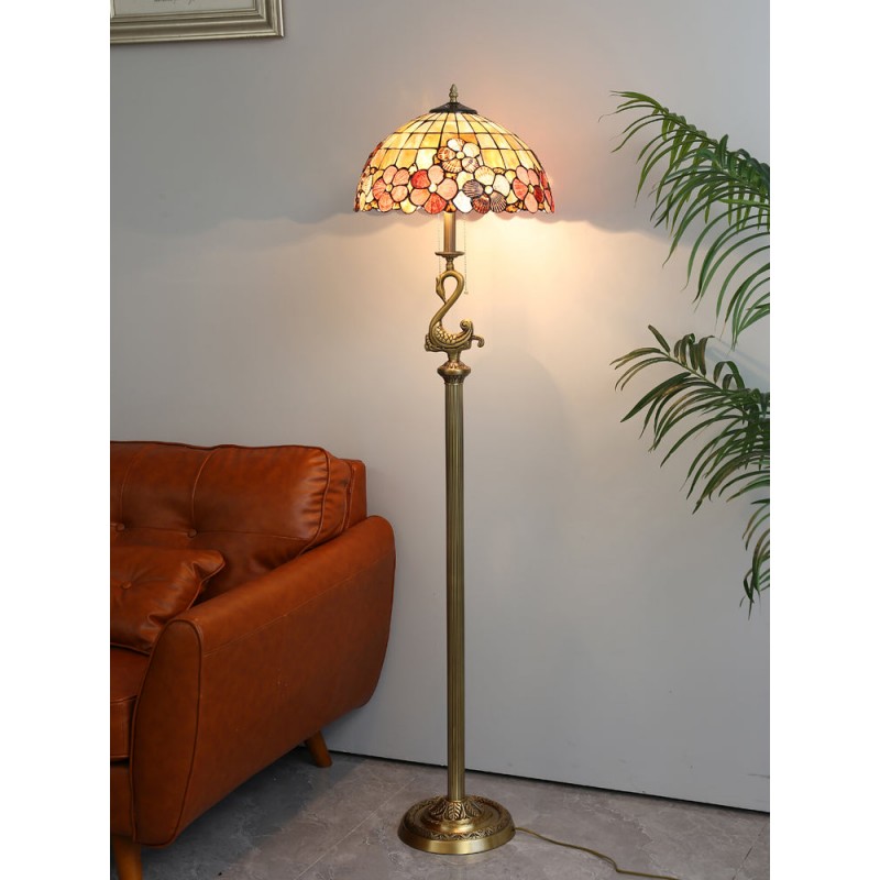 Vintage Flower Decorated Table Lamp and Floor Lamp with Shell Lamp Shade and Solid Swan Holder Vintage Flower Decorated Table Lamp and Floor Lamp with Shell Lamp Shade and Solid Swan Holder