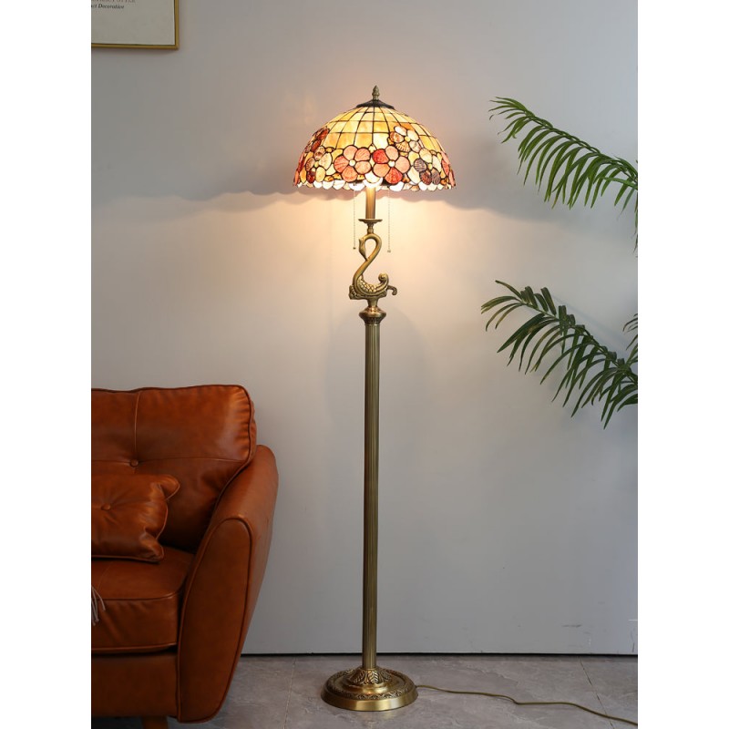 Vintage Flower Decorated Table Lamp and Floor Lamp with Shell Lamp Shade and Solid Swan Holder Vintage Flower Decorated Table Lamp and Floor Lamp with Shell Lamp Shade and Solid Swan Holder