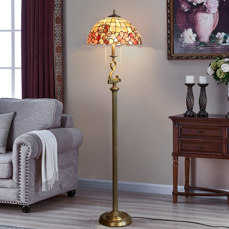 Vintage Flower Decorated Table Lamp and Floor Lamp with Shell Lamp Shade and Solid Swan Holder Vintage Flower Decorated Table Lamp and Floor Lamp with Shell Lamp Shade and Solid Swan Holder