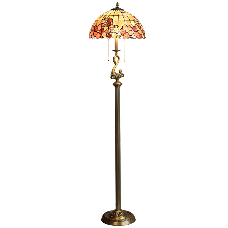 Vintage Flower Decorated Table Lamp and Floor Lamp with Shell Lamp Shade and Solid Swan Holder Vintage Flower Decorated Table Lamp and Floor Lamp with Shell Lamp Shade and Solid Swan Holder