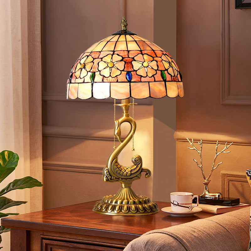 Tiffany Lamp Table Lamp with Shell Lampshade and Brass Swan Lamp Stand Tiffany Lamp Table Lamp with Shell Lampshade and Brass Swan Lamp Stand