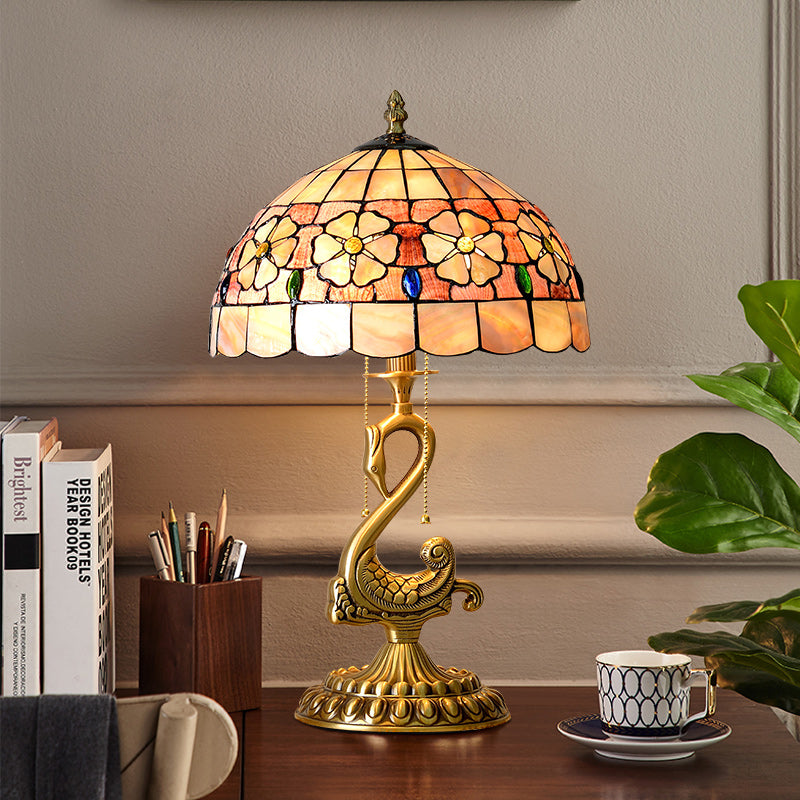 Tiffany Lamp Table Lamp with Shell Lampshade and Brass Swan Lamp Stand Tiffany Lamp Table Lamp with Shell Lampshade and Brass Swan Lamp Stand