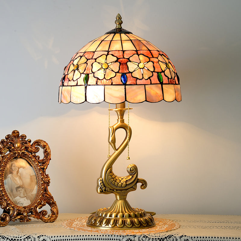 Tiffany Lamp Table Lamp with Shell Lampshade and Brass Swan Lamp Stand Tiffany Lamp Table Lamp with Shell Lampshade and Brass Swan Lamp Stand
