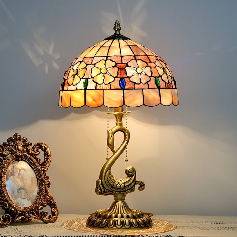 Tiffany Lamp Table Lamp with Shell Lampshade and Brass Swan Lamp Stand Tiffany Lamp Table Lamp with Shell Lampshade and Brass Swan Lamp Stand