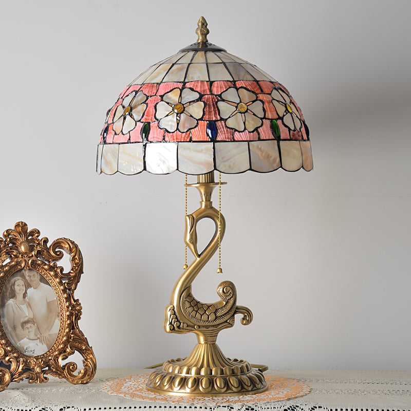 Tiffany Lamp Table Lamp with Shell Lampshade and Brass Swan Lamp Stand Tiffany Lamp Table Lamp with Shell Lampshade and Brass Swan Lamp Stand