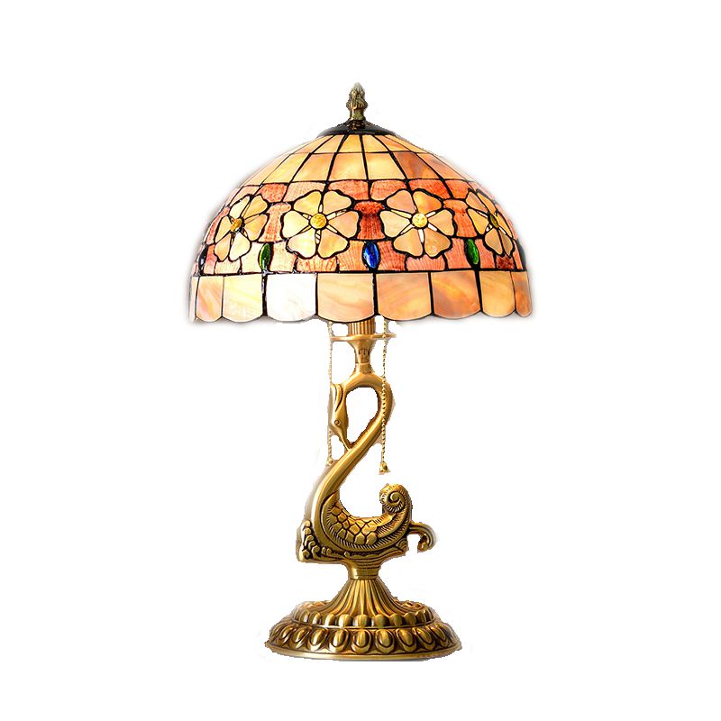 Tiffany Lamp Table Lamp with Shell Lampshade and Brass Swan Lamp Stand Tiffany Lamp Table Lamp with Shell Lampshade and Brass Swan Lamp Stand
