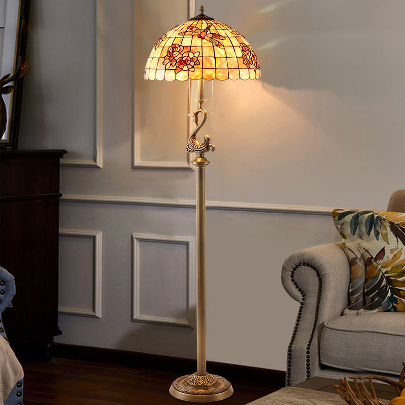 Tiffany Floor Lamp with Shell Lampshade and Solid Brass on Swan or Goddess Lampstand Tiffany Floor Lamp with Shell Lampshade and Solid Brass on Swan or Goddess Lampstand