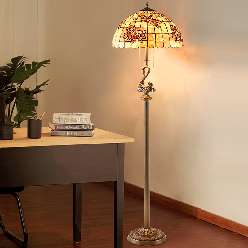 Tiffany Floor Lamp with Shell Lampshade and Solid Brass on Swan or Goddess Lampstand Tiffany Floor Lamp with Shell Lampshade and Solid Brass on Swan or Goddess Lampstand