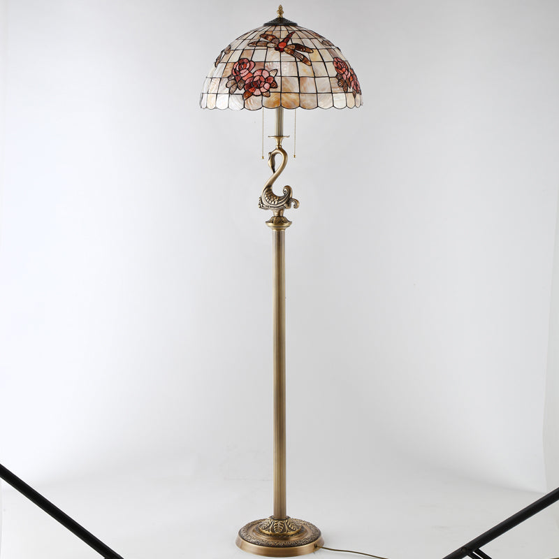 Tiffany Floor Lamp with Shell Lampshade and Solid Brass on Swan or Goddess Lampstand Tiffany Floor Lamp with Shell Lampshade and Solid Brass on Swan or Goddess Lampstand