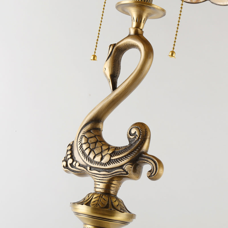 Tiffany Floor Lamp with Shell Lampshade and Solid Brass on Swan or Goddess Lampstand Tiffany Floor Lamp with Shell Lampshade and Solid Brass on Swan or Goddess Lampstand