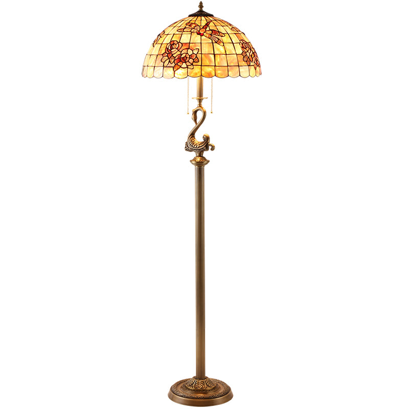 Tiffany Floor Lamp with Shell Lampshade and Solid Brass on Swan or Goddess Lampstand Tiffany Floor Lamp with Shell Lampshade and Solid Brass on Swan or Goddess Lampstand