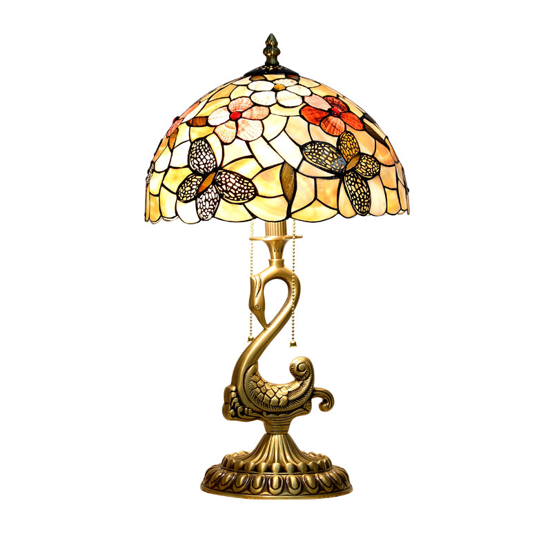 Tiffany Lamp Table Lamp with Shell Lampshade and Brass Swan Lamp Stand Tiffany Lamp Table Lamp with Shell Lampshade and Brass Swan Lamp Stand