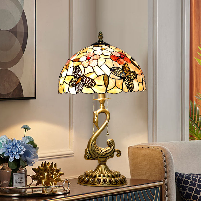 Tiffany Lamp Table Lamp with Shell Lampshade and Brass Swan Lamp Stand Tiffany Lamp Table Lamp with Shell Lampshade and Brass Swan Lamp Stand