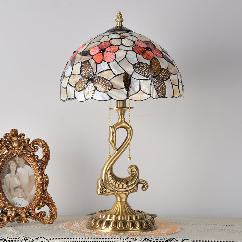 Tiffany Lamp Table Lamp with Shell Lampshade and Brass Swan Lamp Stand Tiffany Lamp Table Lamp with Shell Lampshade and Brass Swan Lamp Stand