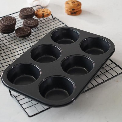 Black Non-stick Baking Pan 6 Cups Muffin Mold Cake Baking Mold Black Non-stick Baking Pan 6 Cups Muffin Mold Cake Baking Mold