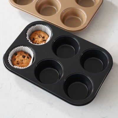 Black Non-stick Baking Pan 6 Cups Muffin Mold Cake Baking Mold Black Non-stick Baking Pan 6 Cups Muffin Mold Cake Baking Mold