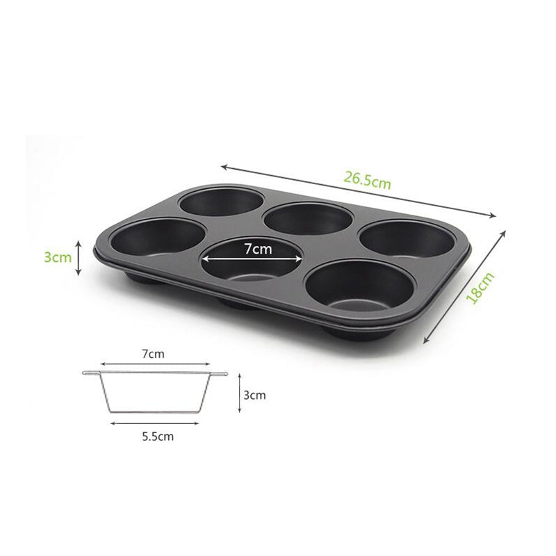 Black Non-stick Baking Pan 6 Cups Muffin Mold Cake Baking Mold Black Non-stick Baking Pan 6 Cups Muffin Mold Cake Baking Mold