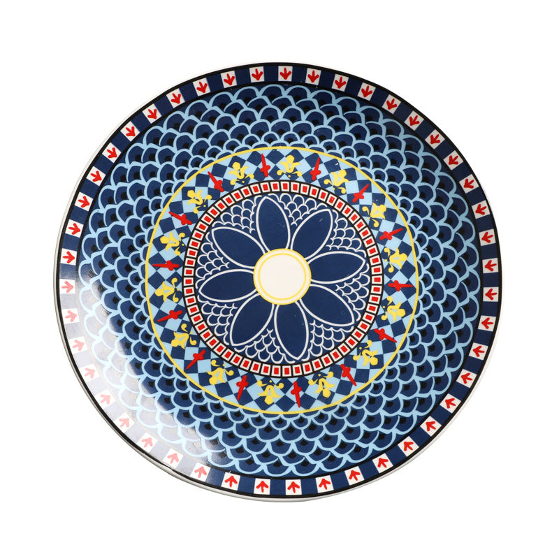 Ceramic Bohemian Dinnerware Set Creative Pattern Shallow Dinner Plate Ceramic Bohemian Dinnerware Set Creative Pattern Shallow Dinner Plate