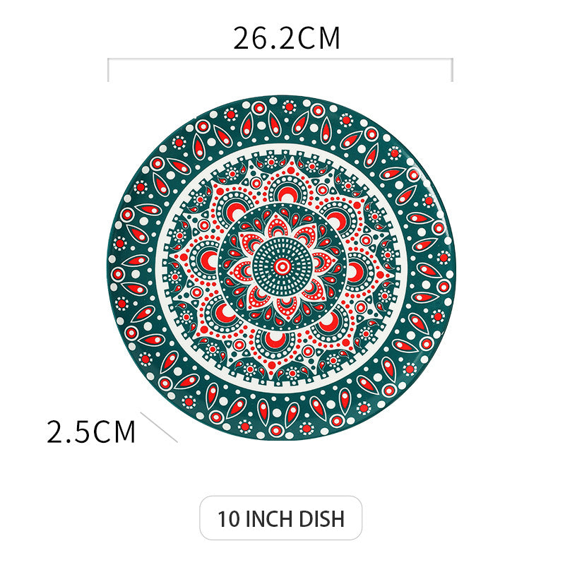 Ceramic Bohemian Dinnerware Set Creative Pattern Shallow Dinner Plate Ceramic Bohemian Dinnerware Set Creative Pattern Shallow Dinner Plate