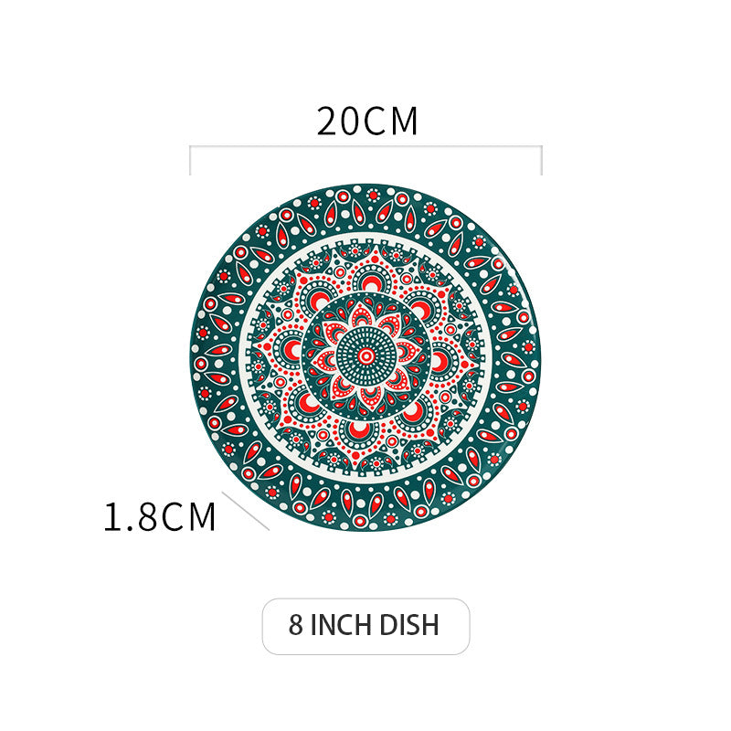 Ceramic Bohemian Dinnerware Set Creative Pattern Shallow Dinner Plate Ceramic Bohemian Dinnerware Set Creative Pattern Shallow Dinner Plate