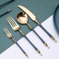 304 Stainless Steel Cutlery Set Steak Fork, Knife, Spoon, Ceramic column handle Retro Euro Design Flatware