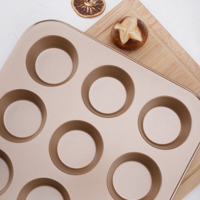 Champagne Non-stick Baking Pan 12 Cups Muffin Mold Cake Baking Mold Champagne Non-stick Baking Pan 12 Cups Muffin Mold Cake Baking Mold