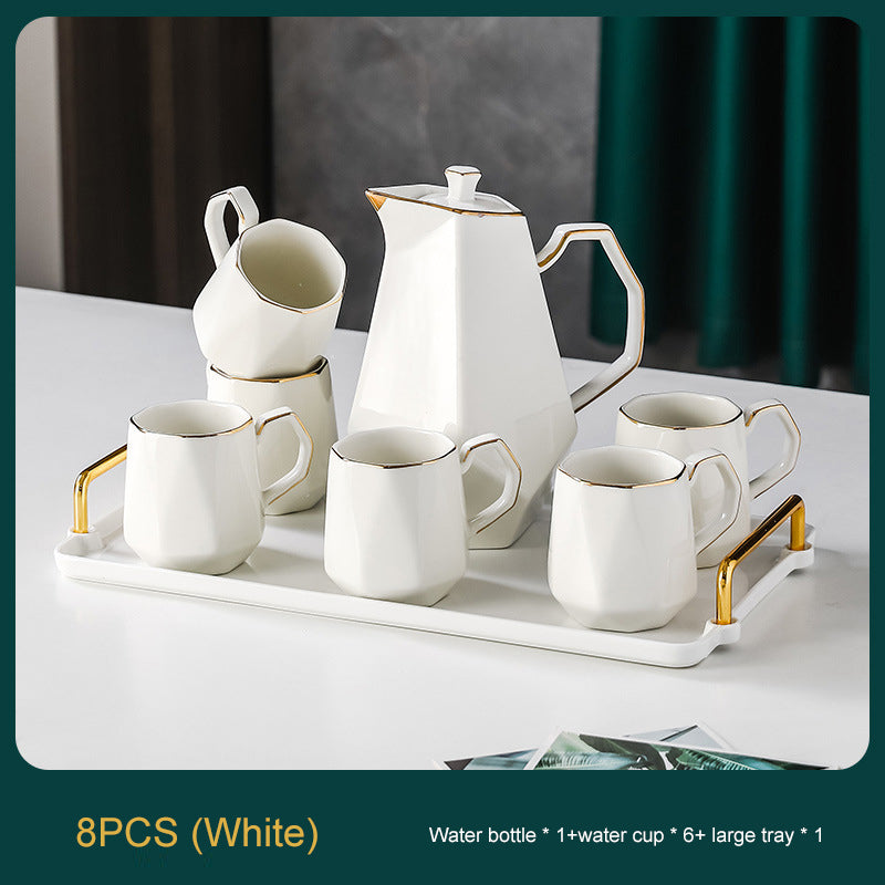 Ceramic Drinking Set with Tray, Coffee Cups with Gold Accents, Elegant Living Room Addition Ceramic Drinking Set with Tray, Coffee Cups with Gold Accents, Elegant Living Room Addition