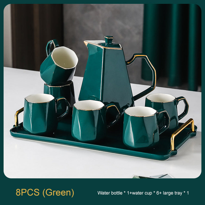Ceramic Drinking Set with Tray, Coffee Cups with Gold Accents, Elegant Living Room Addition Ceramic Drinking Set with Tray, Coffee Cups with Gold Accents, Elegant Living Room Addition