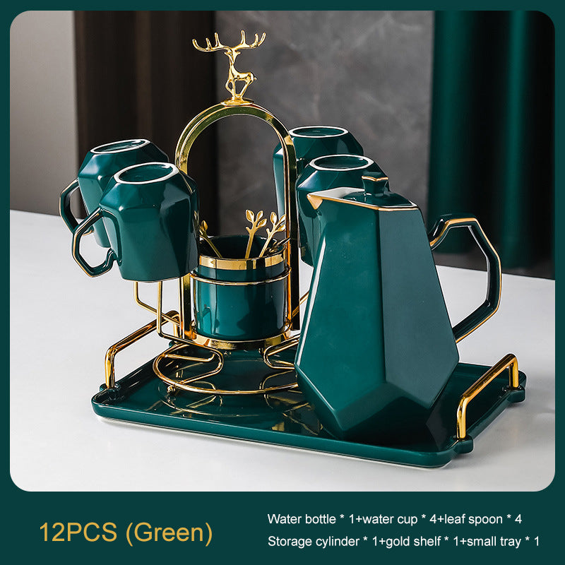Ceramic Drinking Set with Tray, Coffee Cups with Gold Accents, Elegant Living Room Addition Ceramic Drinking Set with Tray, Coffee Cups with Gold Accents, Elegant Living Room Addition