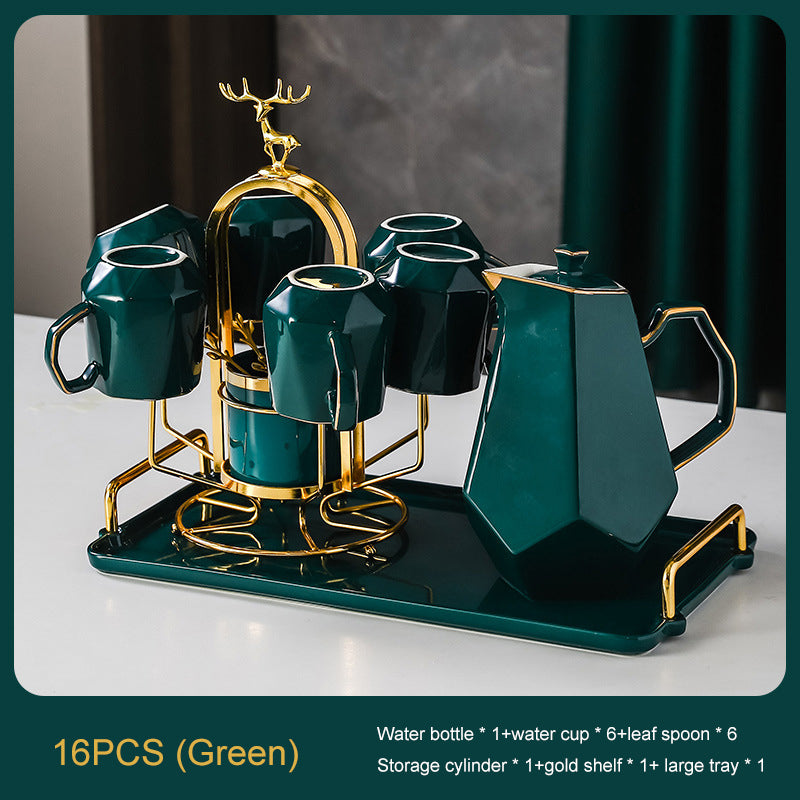 Ceramic Drinking Set with Tray, Coffee Cups with Gold Accents, Elegant Living Room Addition Ceramic Drinking Set with Tray, Coffee Cups with Gold Accents, Elegant Living Room Addition