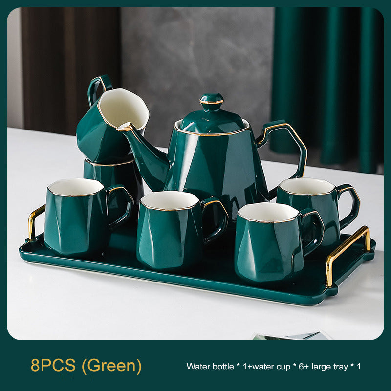 Ceramic Drinking Set with Tray, Coffee Cups with Gold Accents, Elegant Living Room Addition Ceramic Drinking Set with Tray, Coffee Cups with Gold Accents, Elegant Living Room Addition