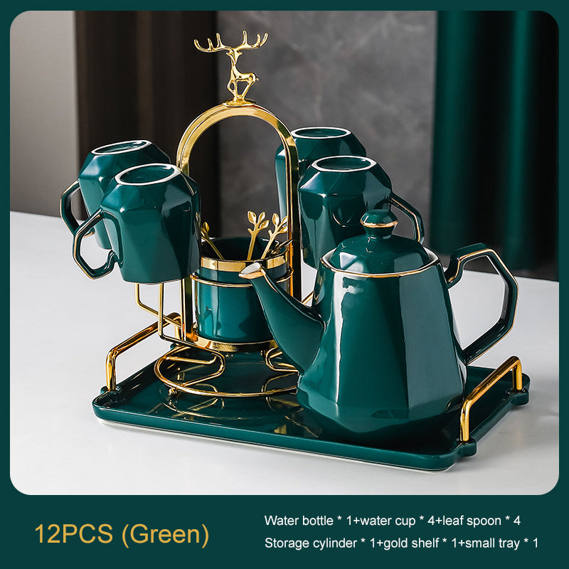 Ceramic Drinking Set with Tray, Coffee Cups with Gold Accents, Elegant Living Room Addition Ceramic Drinking Set with Tray, Coffee Cups with Gold Accents, Elegant Living Room Addition