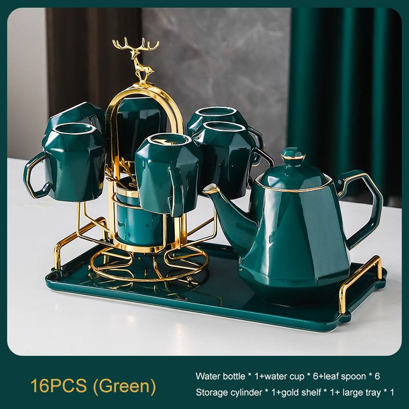 Ceramic Drinking Set with Tray, Coffee Cups with Gold Accents, Elegant Living Room Addition Ceramic Drinking Set with Tray, Coffee Cups with Gold Accents, Elegant Living Room Addition