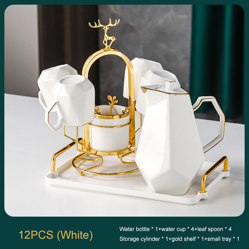 Ceramic Drinking Set with Tray, Coffee Cups with Gold Accents, Elegant Living Room Addition Ceramic Drinking Set with Tray, Coffee Cups with Gold Accents, Elegant Living Room Addition