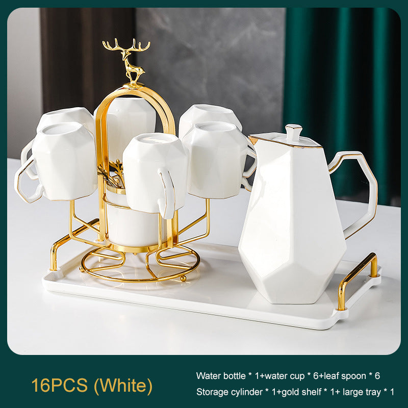 Ceramic Drinking Set with Tray, Coffee Cups with Gold Accents, Elegant Living Room Addition Ceramic Drinking Set with Tray, Coffee Cups with Gold Accents, Elegant Living Room Addition