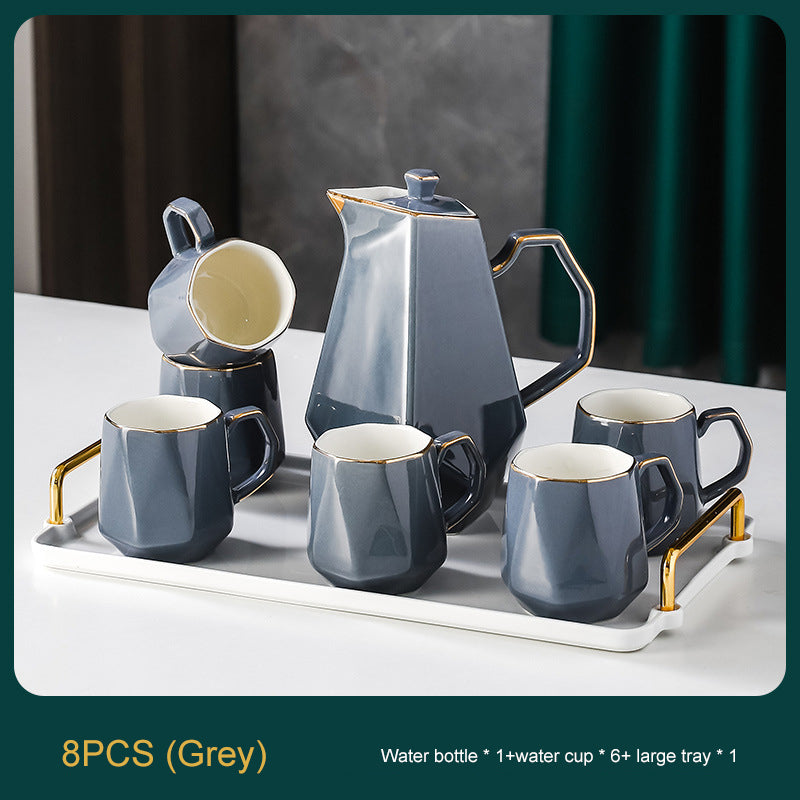 Ceramic Drinking Set with Tray, Coffee Cups with Gold Accents, Elegant Living Room Addition Ceramic Drinking Set with Tray, Coffee Cups with Gold Accents, Elegant Living Room Addition