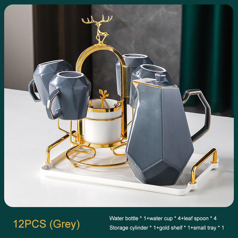 Ceramic Drinking Set with Tray, Coffee Cups with Gold Accents, Elegant Living Room Addition Ceramic Drinking Set with Tray, Coffee Cups with Gold Accents, Elegant Living Room Addition
