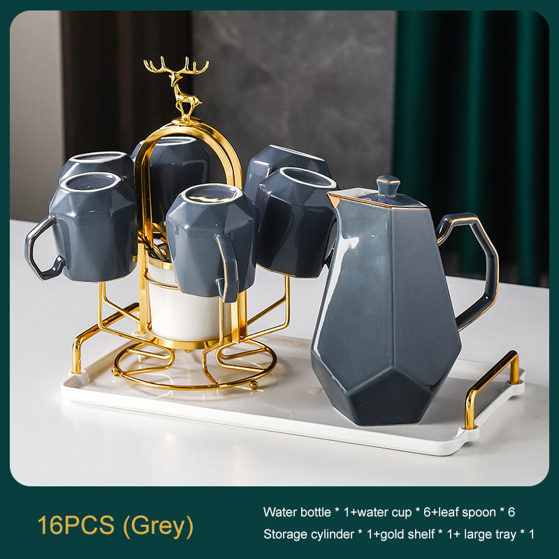 Ceramic Drinking Set with Tray, Coffee Cups with Gold Accents, Elegant Living Room Addition Ceramic Drinking Set with Tray, Coffee Cups with Gold Accents, Elegant Living Room Addition