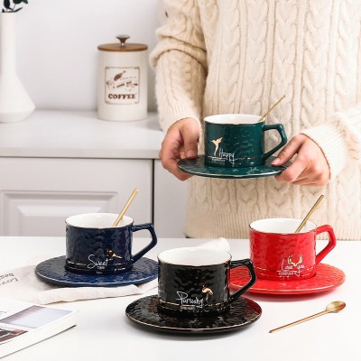 Household Ceramic Coffee Cup Set with Spoon and Saucer for Elegant Afternoon Tea Household Ceramic Coffee Cup Set with Spoon and Saucer for Elegant Afternoon Tea