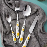 Creative  Ceramic Handle Fruit Pattern SS Fork, Knife, Spoon, Chopsticks, Steak Flatware Set