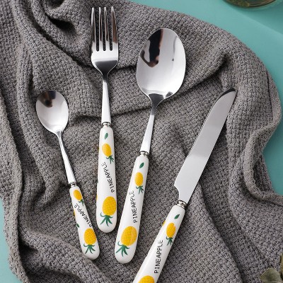 Creative  Ceramic Handle Fruit Pattern SS Fork, Knife, Spoon, Chopsticks, Steak Flatware Set Creative  Ceramic Handle Fruit Pattern SS Fork, Knife, Spoon, Chopsticks, Steak Flatware Set
