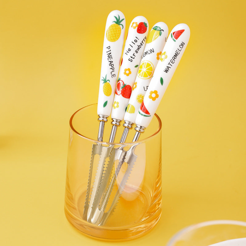 Creative Ceramic Handle Fruit Pattern SS Fork, Knife, Spoon, Chopsticks, Steak Flatware Set Creative Ceramic Handle Fruit Pattern SS Fork, Knife, Spoon, Chopsticks, Steak Flatware Set