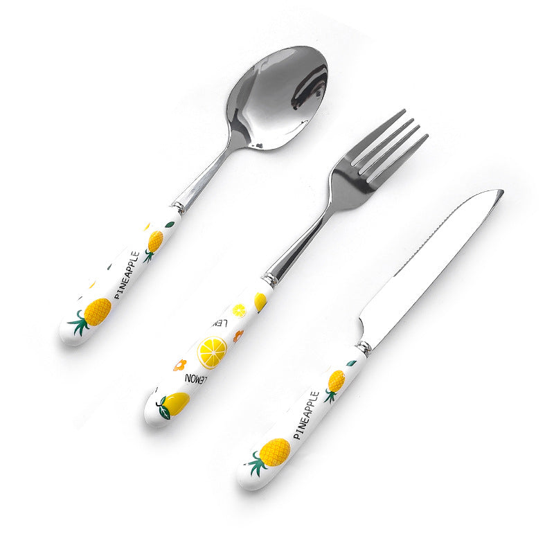 Creative Ceramic Handle Fruit Pattern SS Fork, Knife, Spoon, Chopsticks, Steak Flatware Set Creative Ceramic Handle Fruit Pattern SS Fork, Knife, Spoon, Chopsticks, Steak Flatware Set
